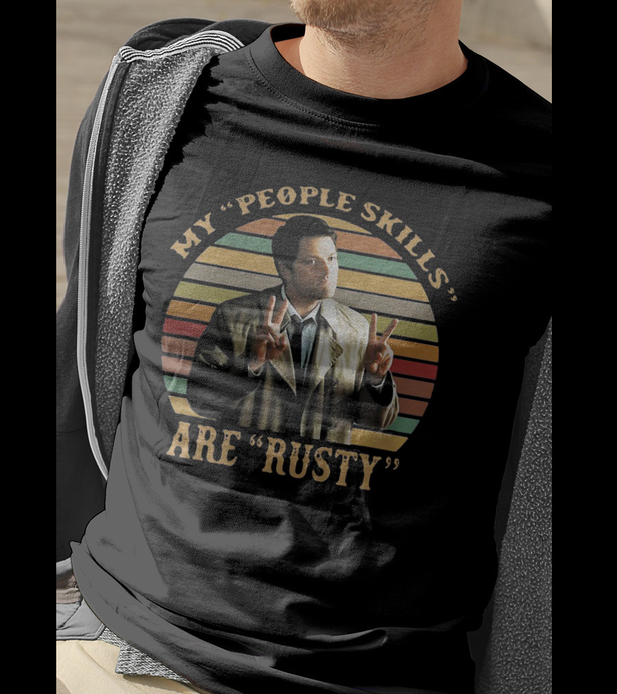 My People Skills Are Rusty Castiel Vintage Rainbow Stripes T-Shirt
