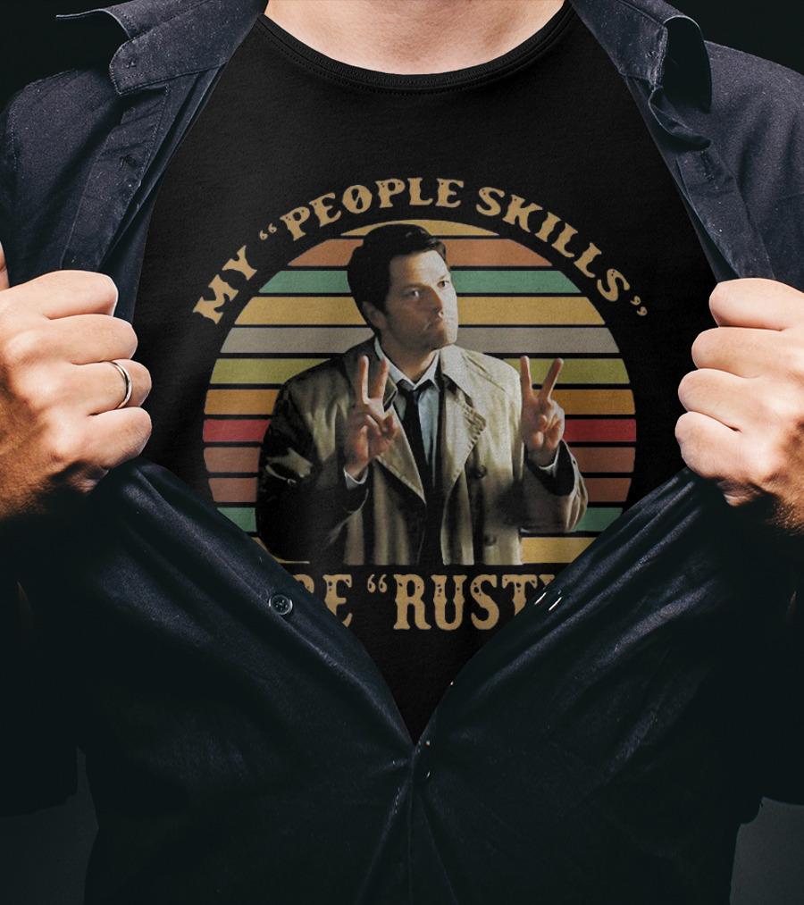 My People Skills Are Rusty Castiel Vintage Rainbow Stripes T-Shirt