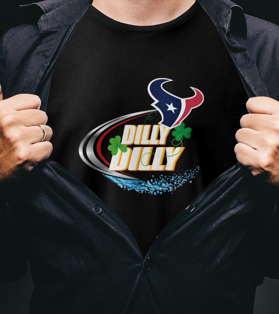 Dilly Dilly Dilly Dilly Houston Texans Logo Shamrock Wave T-Shirt