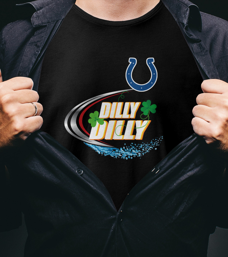 Dilly Dilly Indianapolis Colts Logo With Shamrocks And Splash Elements T-Shirt