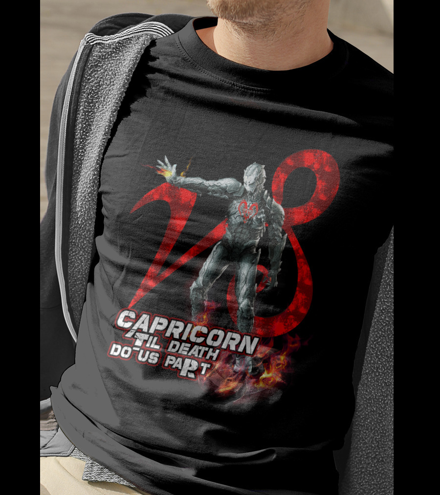 Capricorn Til Death Do Us Part With Iron Man Armor And Red Number Eight T-Shirt