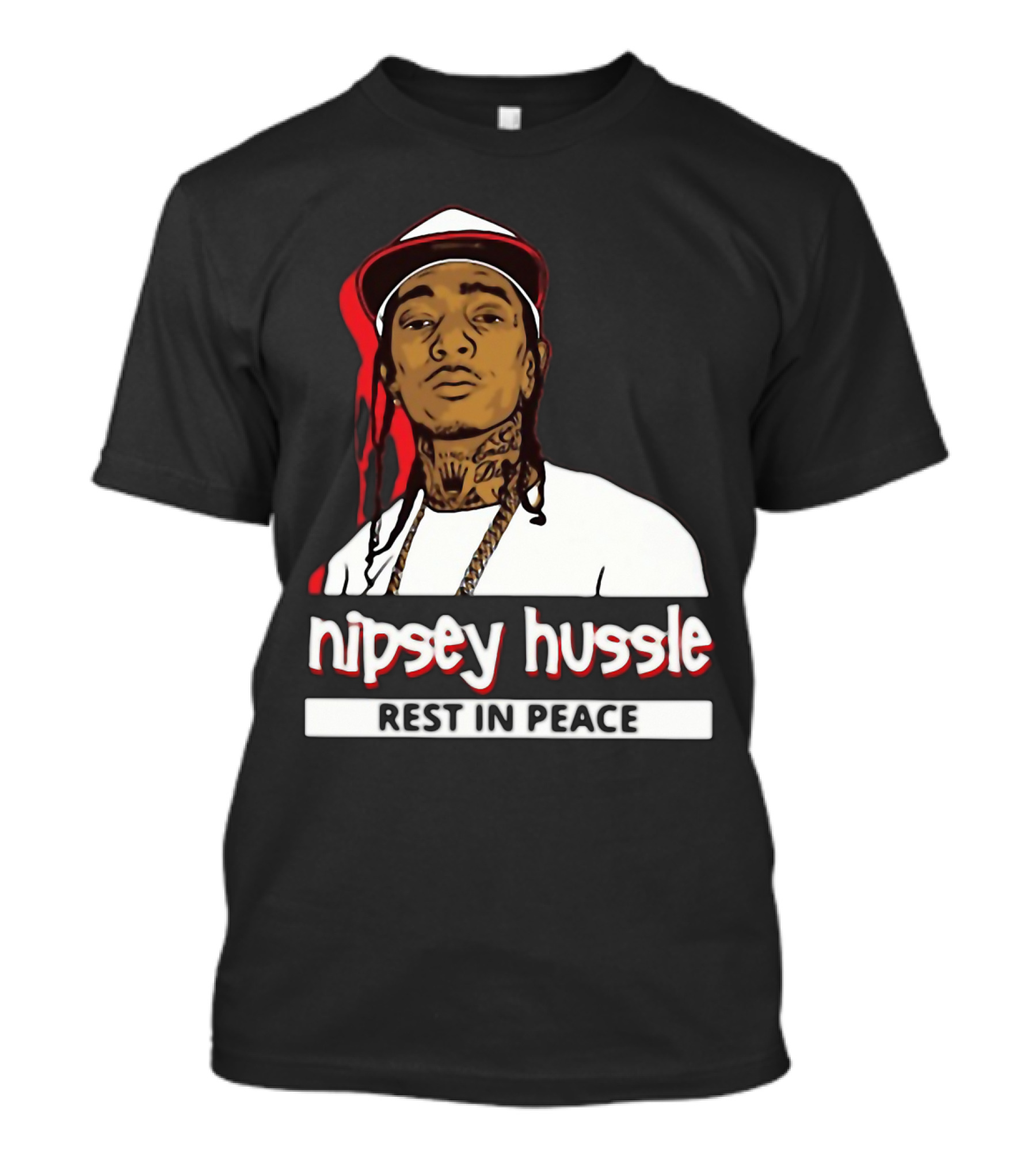 Nipsey Hussle Rest In Peace Black And White Portrait With Red Highlight T-Shirt