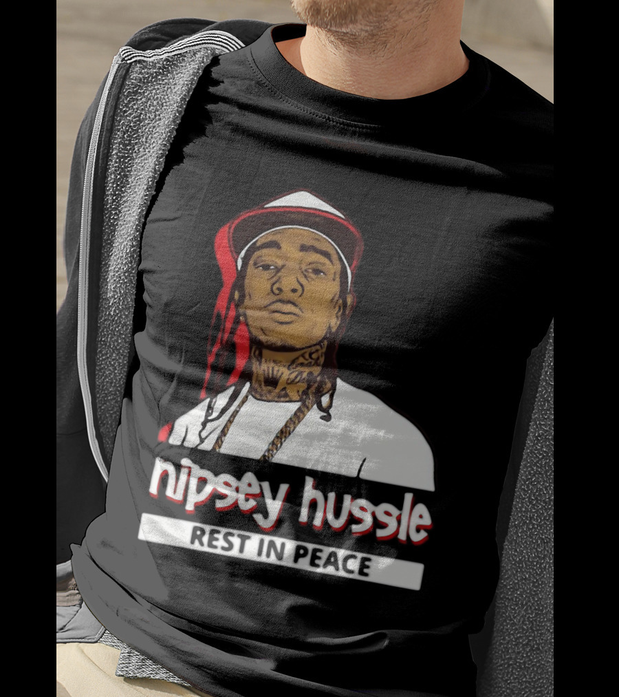 Nipsey Hussle Rest In Peace Black And White Portrait With Red Highlight T-Shirt