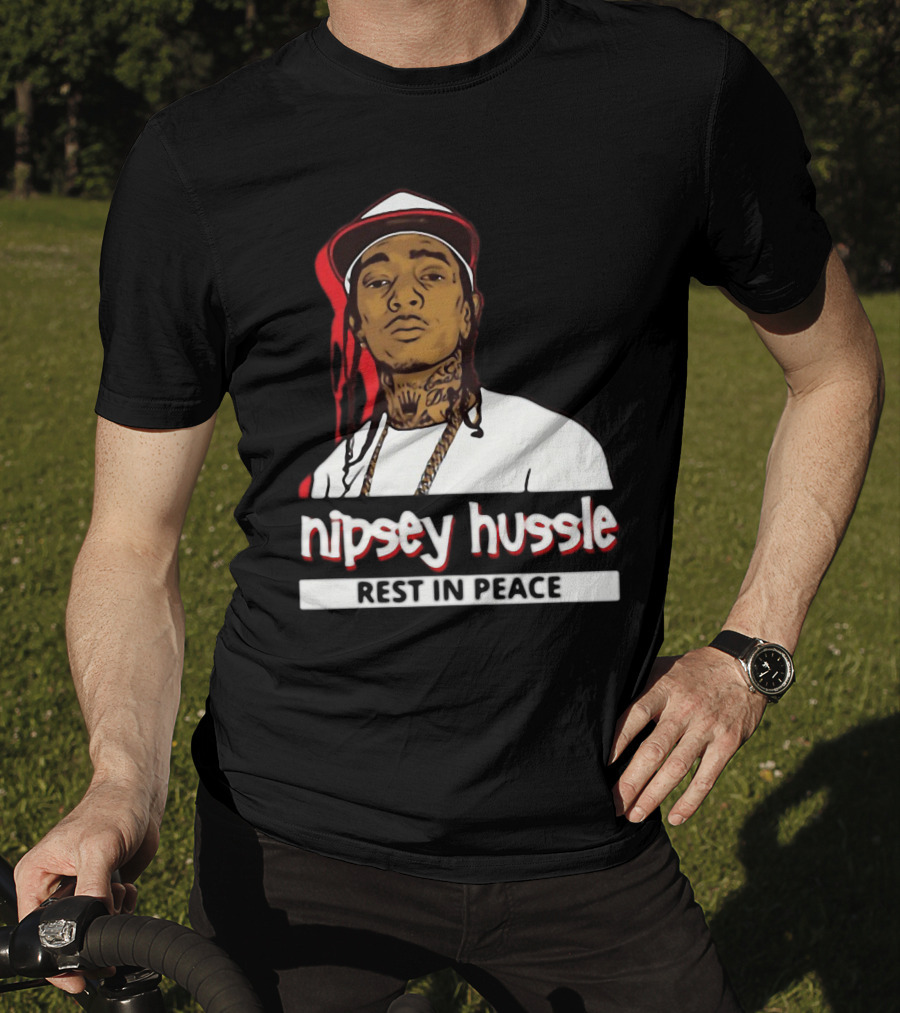 Nipsey Hussle Rest In Peace Black And White Portrait With Red Highlight T-Shirt