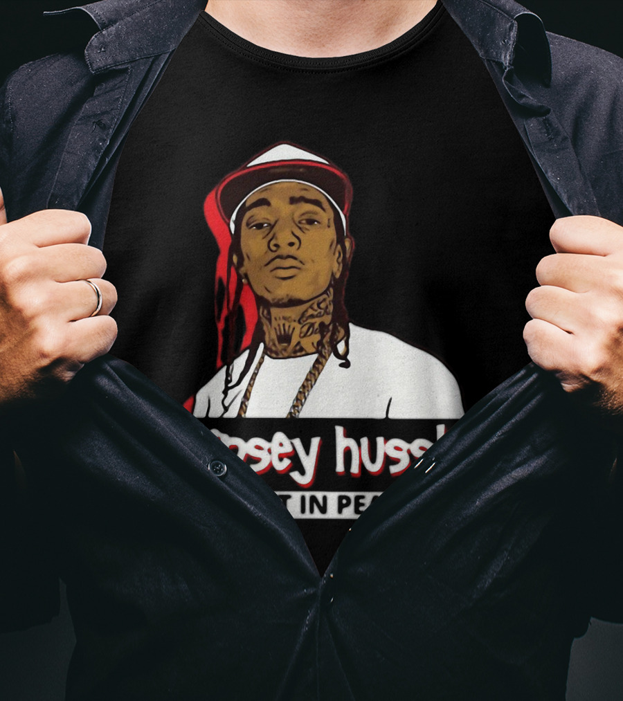 Nipsey Hussle Rest In Peace Black And White Portrait With Red Highlight T-Shirt