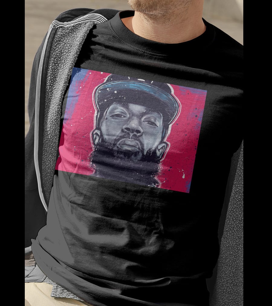 Nipsey Hussle Bold Street Style Portrait With Cap And Vibrant Red Blue T-Shirt