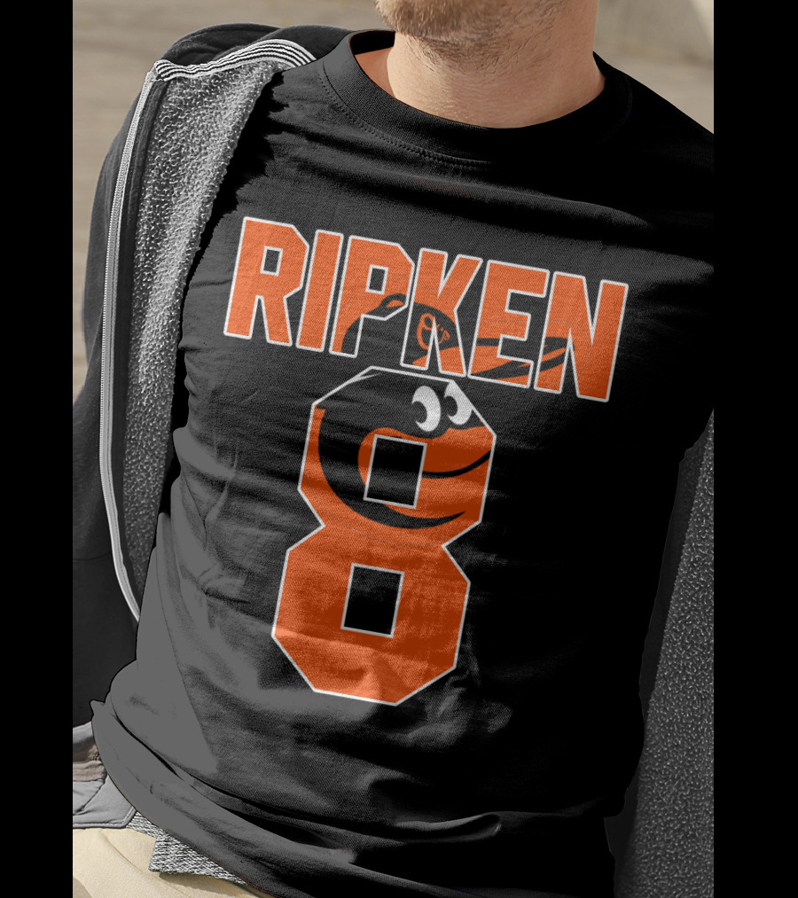 Ripken 8 Baltimore Orioles Cal Ripken Jr Majestic Baseball Number T-Shirt