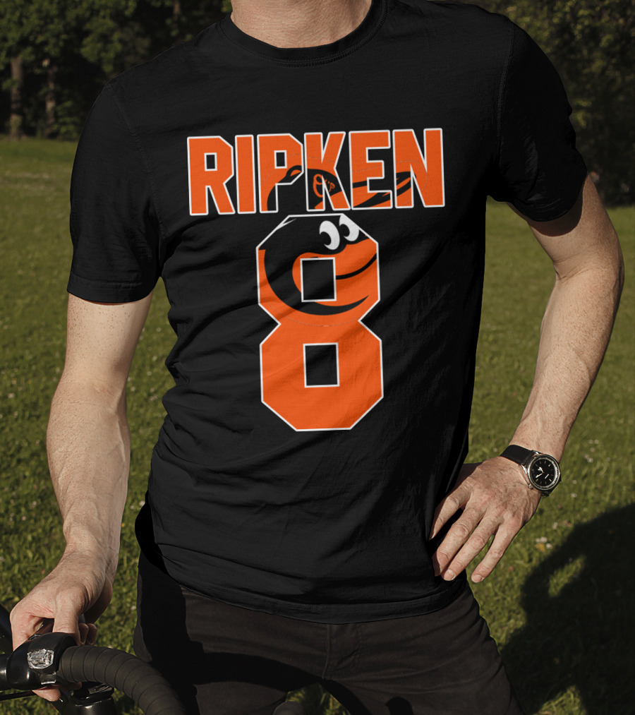 Ripken 8 Baltimore Orioles Cal Ripken Jr Majestic Baseball Number T-Shirt