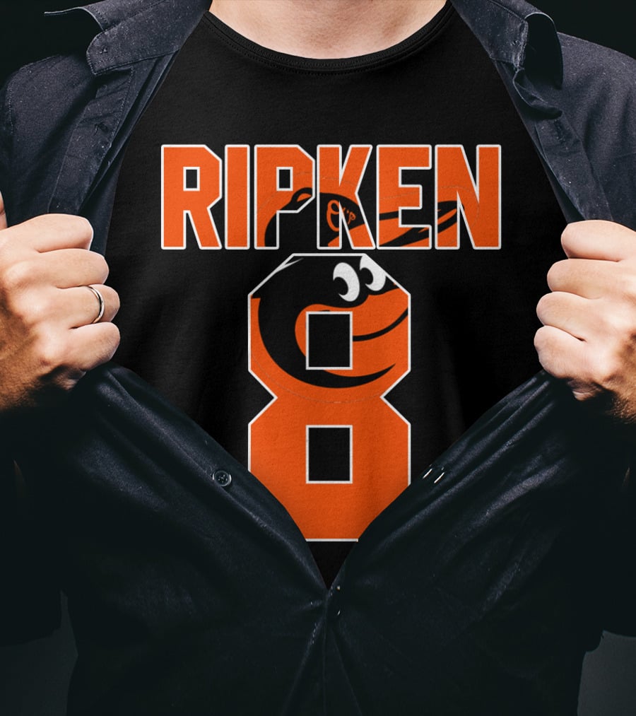 Ripken 8 Baltimore Orioles Cal Ripken Jr Majestic Baseball Number T-Shirt