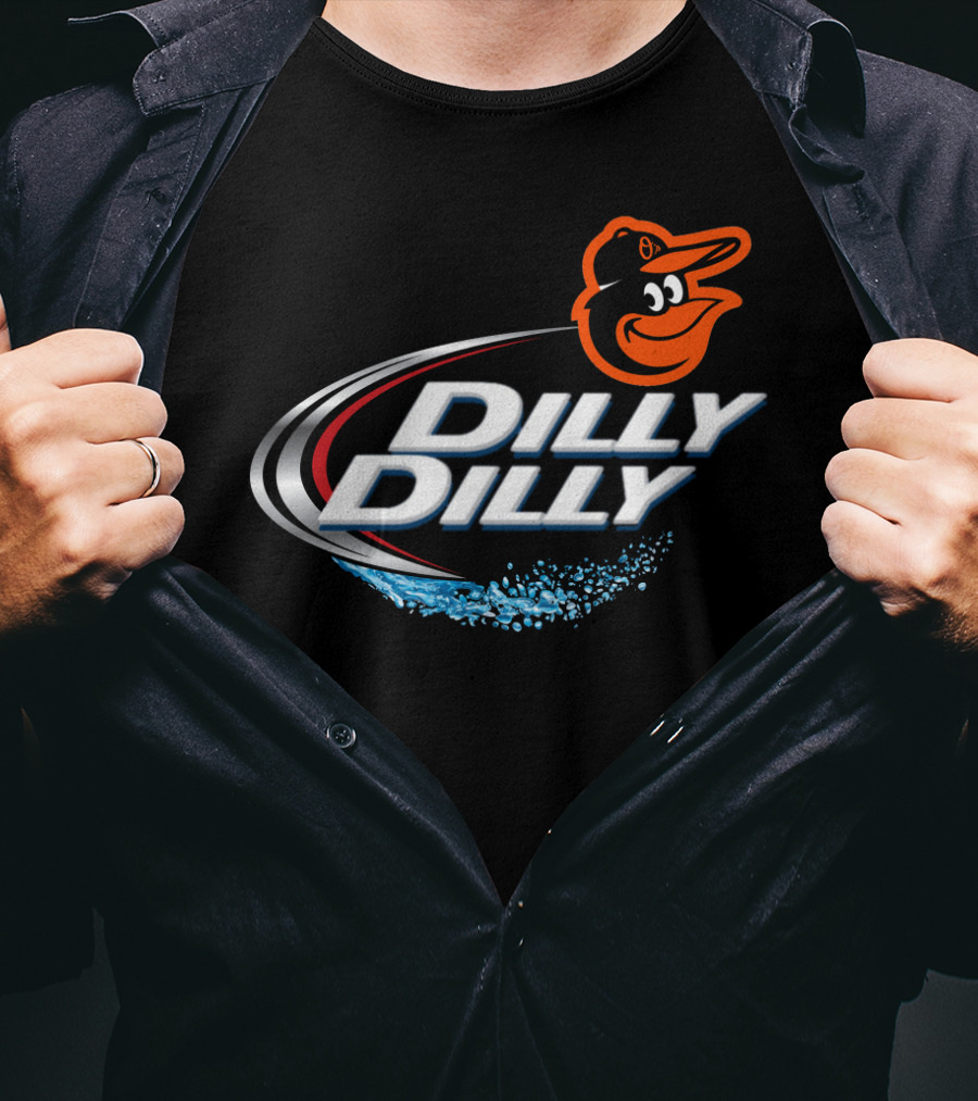 Baltimore Orioles Dilly Dilly Logo With Orioles Mascot And Water Splash Elements T-Shirt