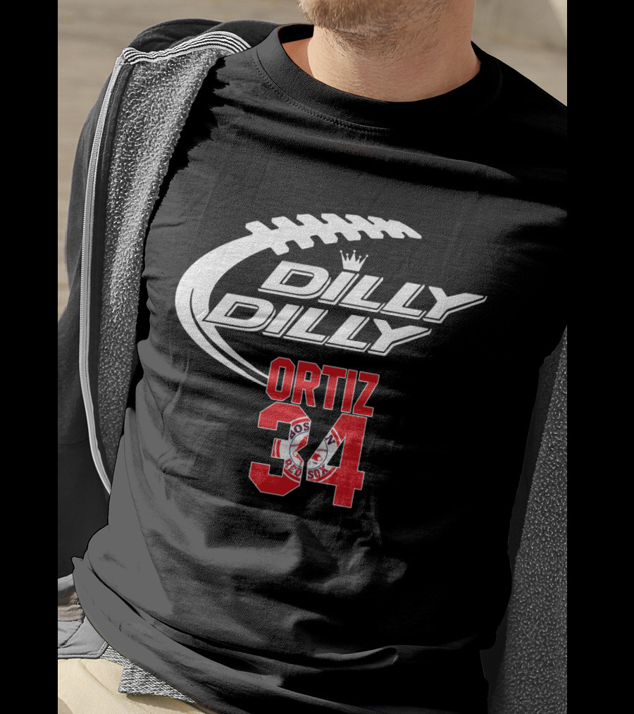 Boston Red Sox Ortiz 34 Dilly Dilly Football Crossover T-Shirt