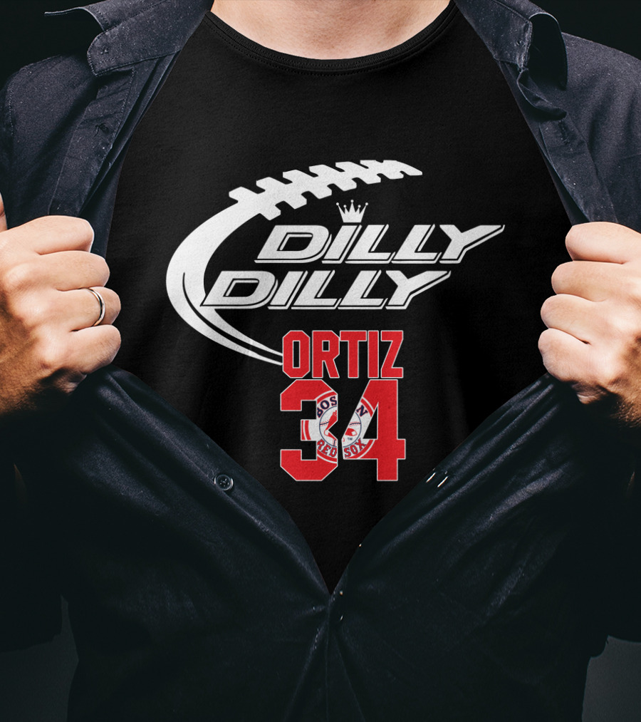 Boston Red Sox Ortiz 34 Dilly Dilly Football Crossover T-Shirt