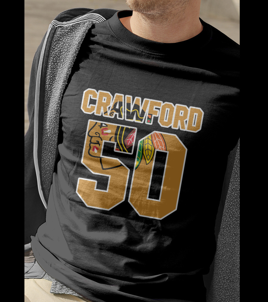 Crawford 50 Chicago Blackhawks NHL Hockey Goalie T-Shirt