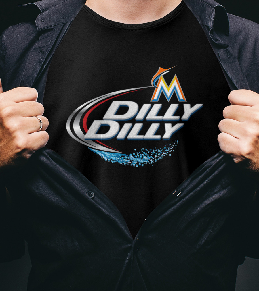 Miami Marlins Dilly Dilly Logo With Splashes And Graphic Elements T-Shirt