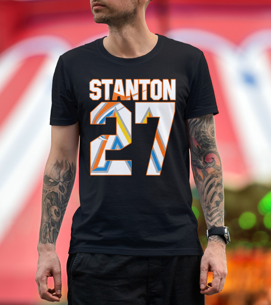 Stanton 27 Miami Marlins Geometric Pattern Jersey T-Shirt