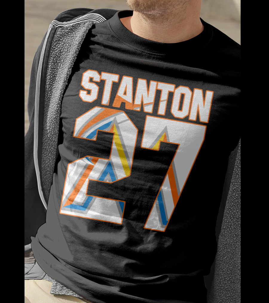 Stanton 27 Miami Marlins Geometric Pattern Jersey T-Shirt