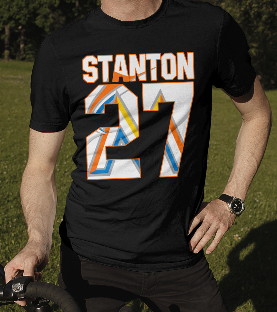 Stanton 27 Miami Marlins Geometric Pattern Jersey T-Shirt