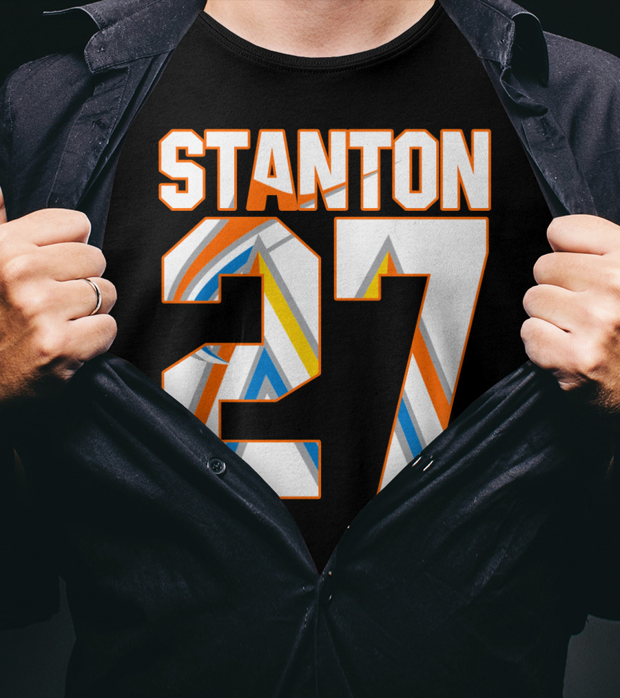 Stanton 27 Miami Marlins Geometric Pattern Jersey T-Shirt