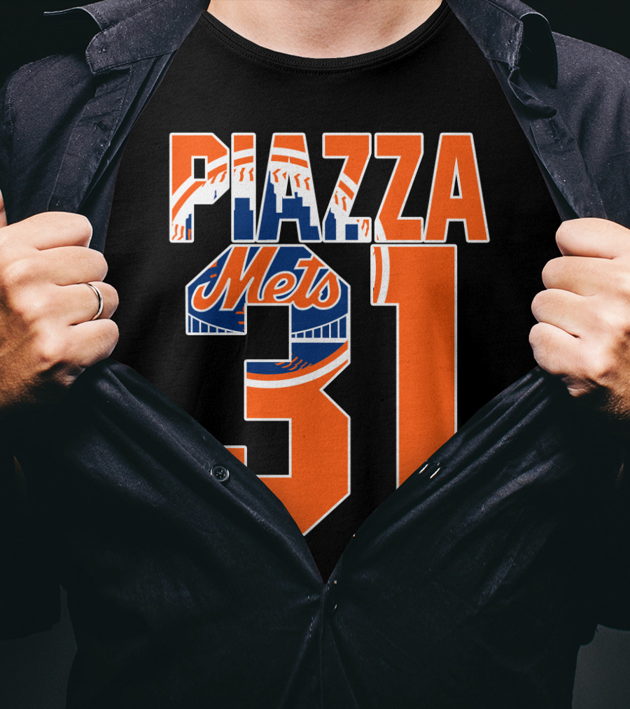 Piazza 31 New York Mets Retro Logo Baseball Memorabilia T-Shirt
