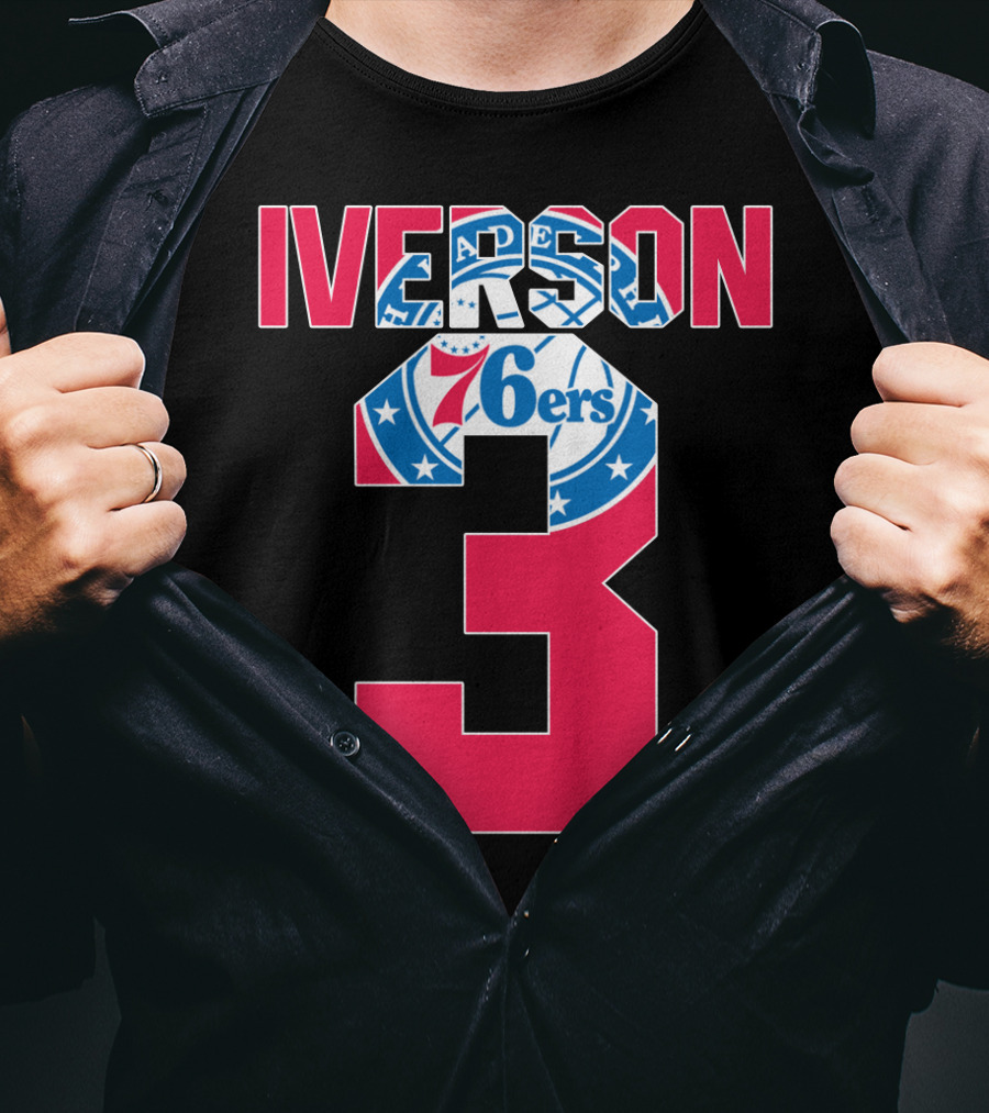 Philadelphia 76ers Allen Iverson 3 Logo Nba T-Shirt