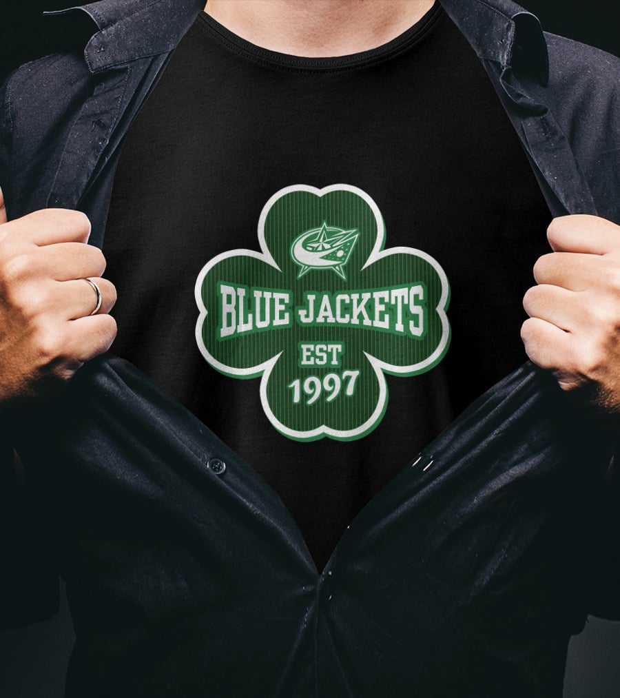 Columbus Blue Jackets Shamrock Emblem St Patrick's Day Est 1997 T-Shirt