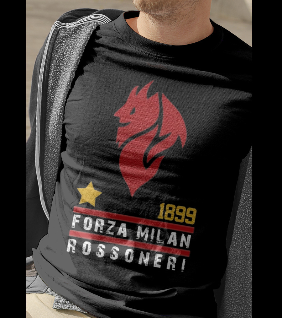 1899 Forza Milan Rossoner Symbol With Star And Red Lion Head Emblem T-Shirt