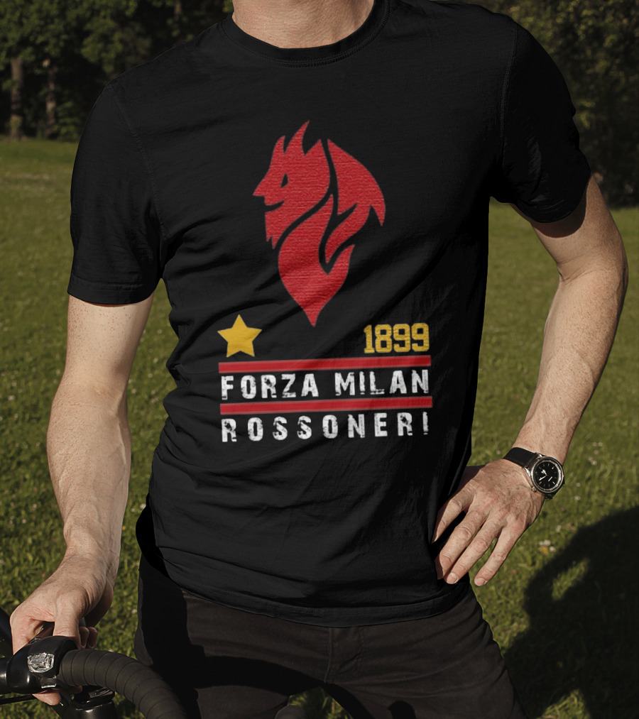 1899 Forza Milan Rossoner Symbol With Star And Red Lion Head Emblem T-Shirt