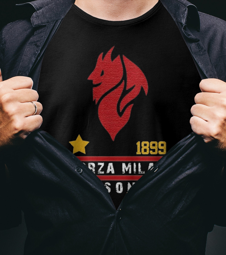 1899 Forza Milan Rossoner Symbol With Star And Red Lion Head Emblem T-Shirt