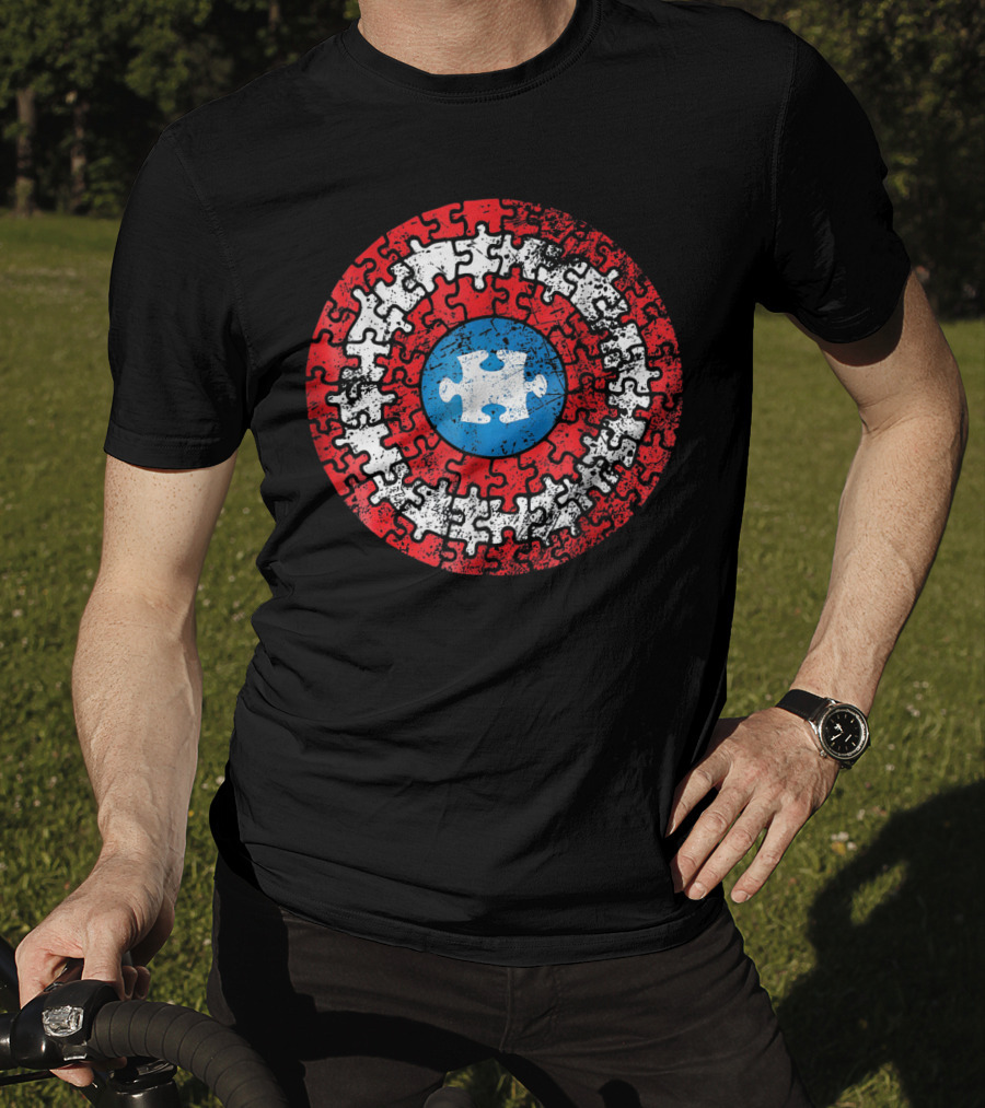 Captain America Shield Autism Awareness Puzzle T-Shirt