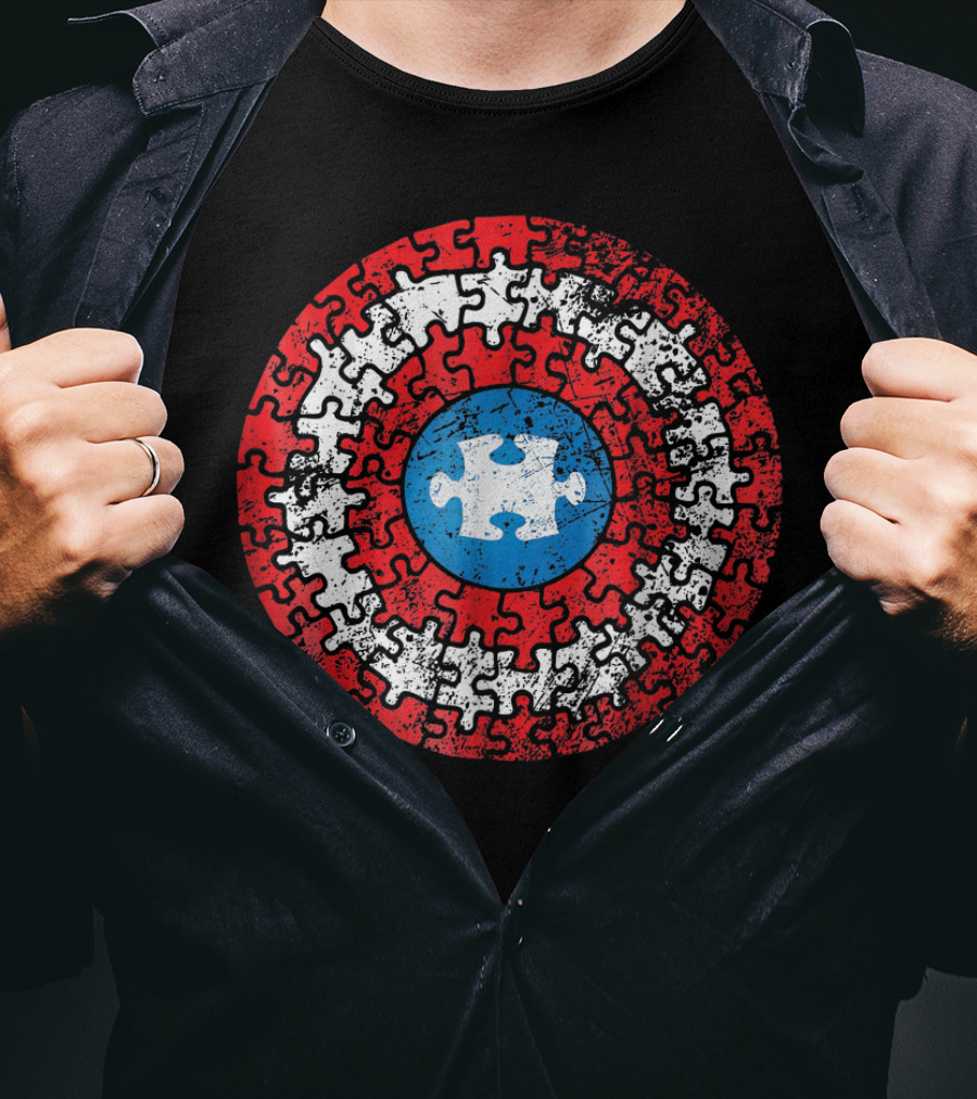 Captain America Shield Autism Awareness Puzzle T-Shirt