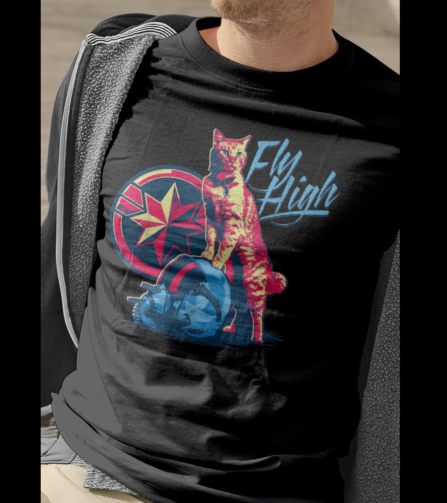 Captain Marvel Goose Fly High Star Emblem Pilot Helmet T-Shirt