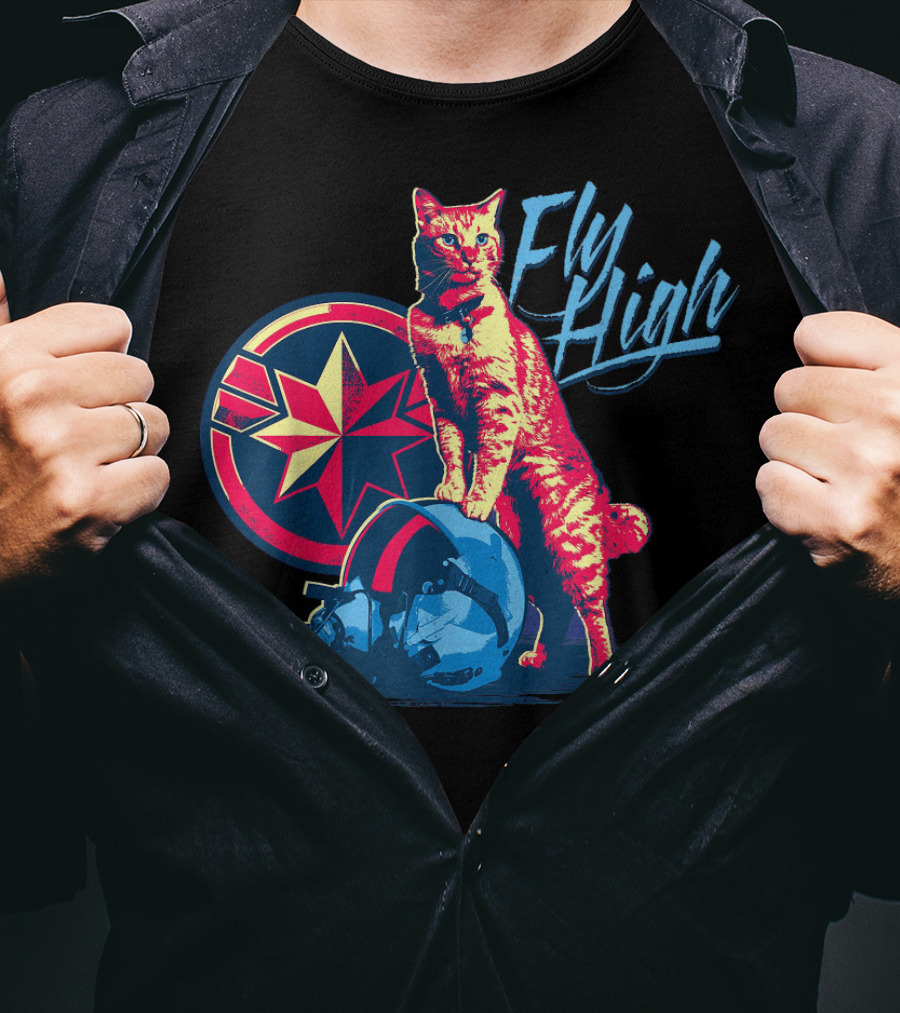 Captain Marvel Goose Fly High Star Emblem Pilot Helmet T-Shirt