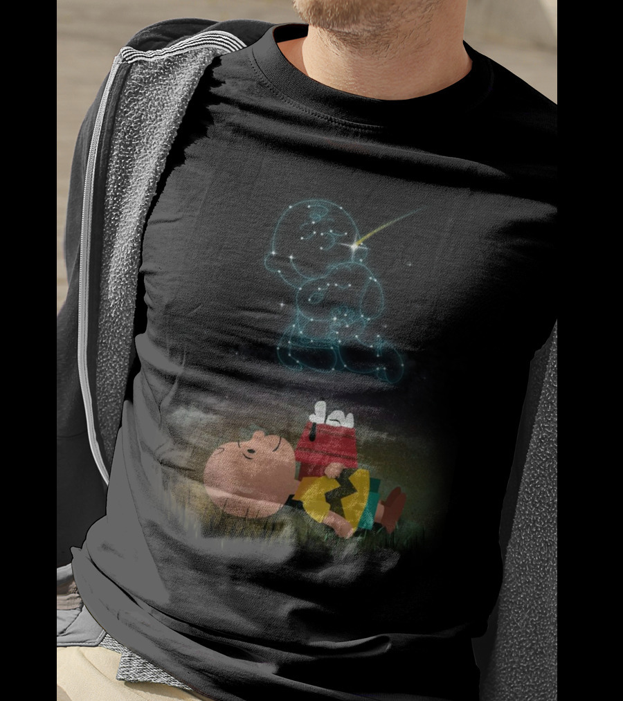 Charlie Brown And Snoopy Celestial Stargazing Night Constellation Scene T-Shirt