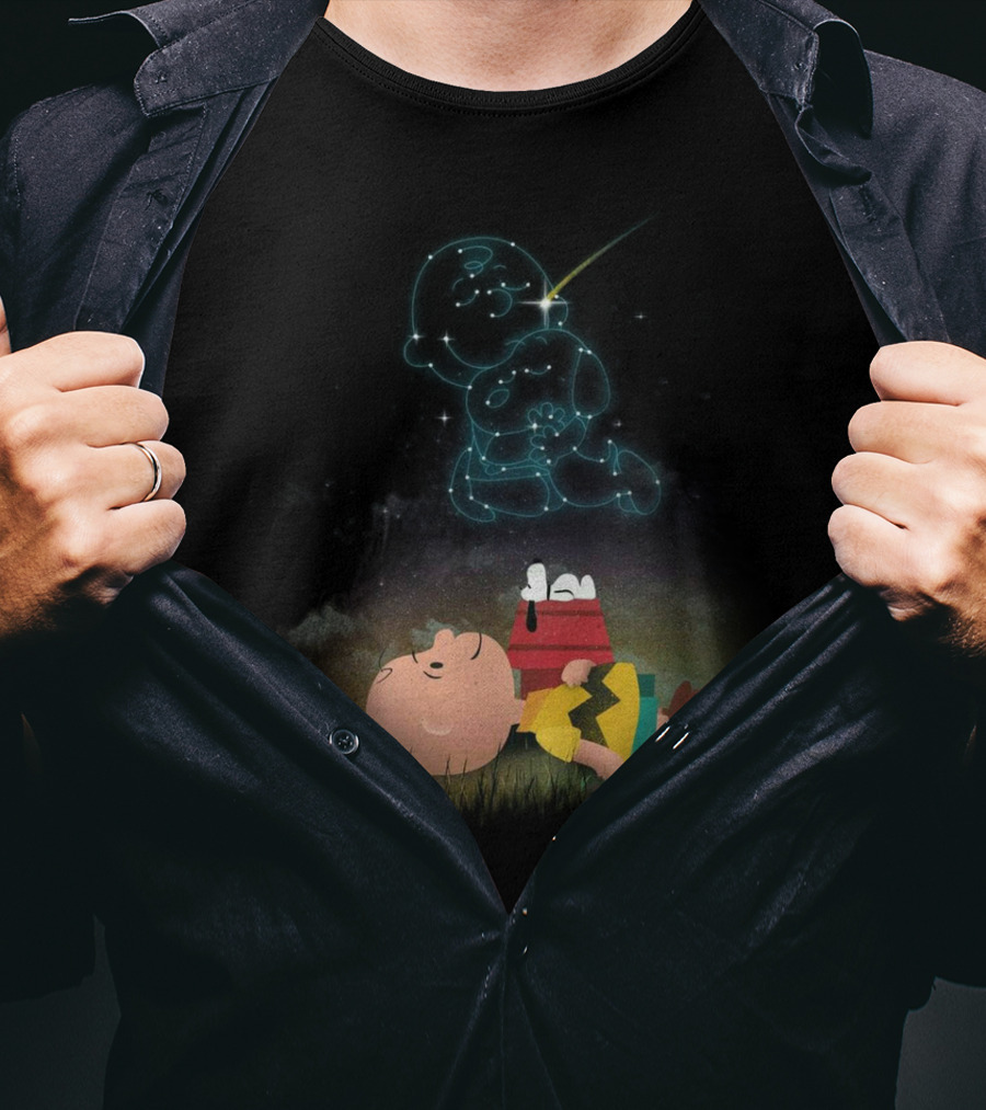 Charlie Brown And Snoopy Celestial Stargazing Night Constellation Scene T-Shirt