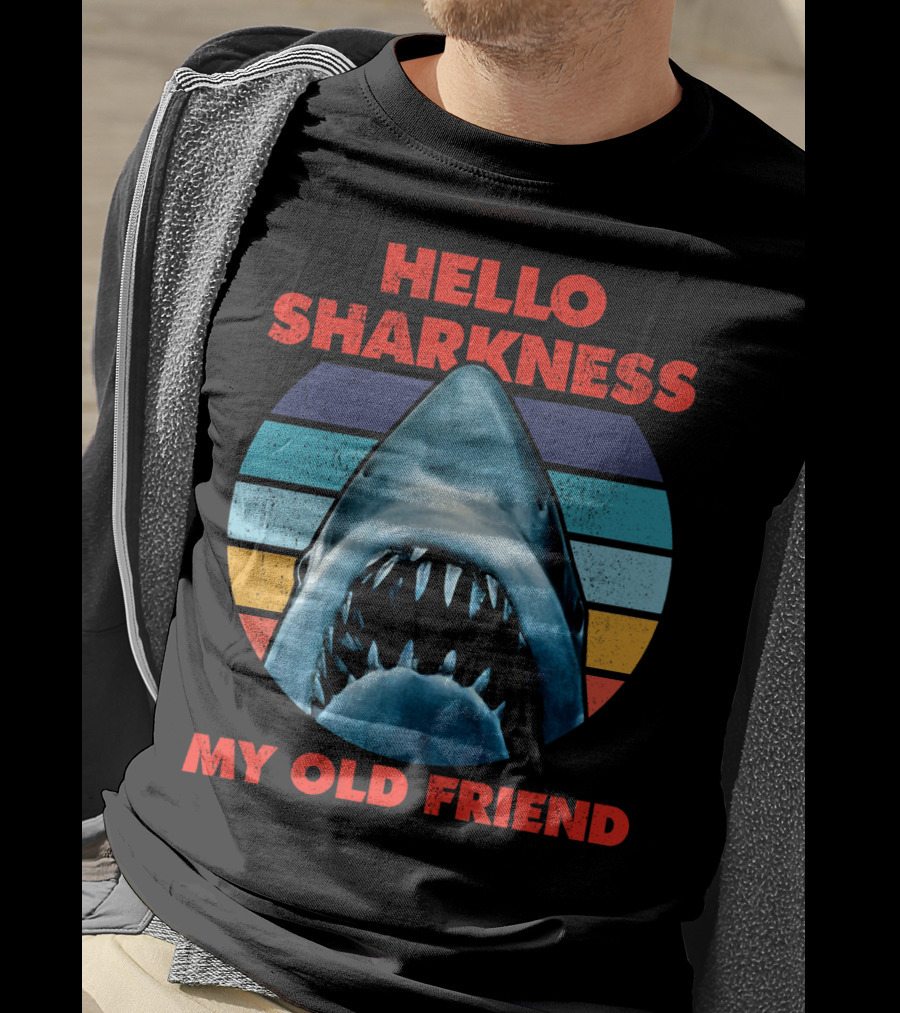 Hello Sharkness My Old Friend Retro Shark With Stripes T-Shirt