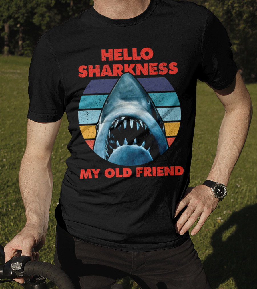 Hello Sharkness My Old Friend Retro Shark With Stripes T-Shirt