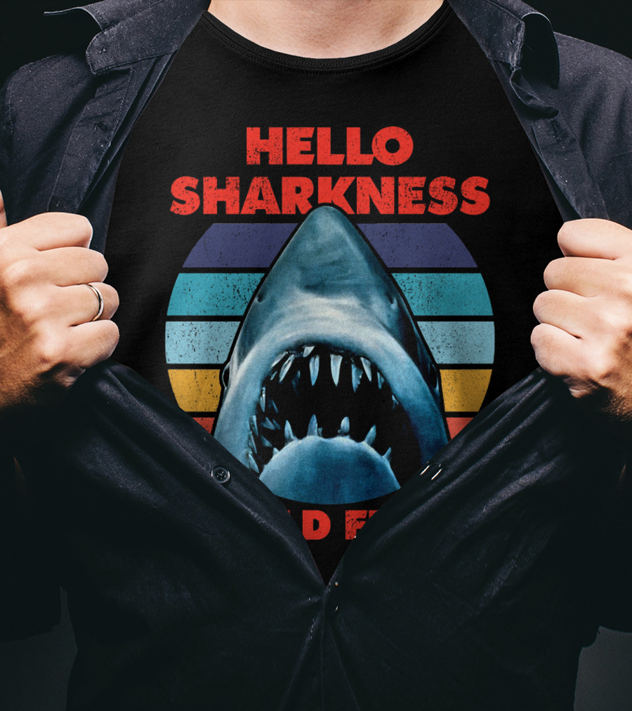 Hello Sharkness My Old Friend Retro Shark With Stripes T-Shirt