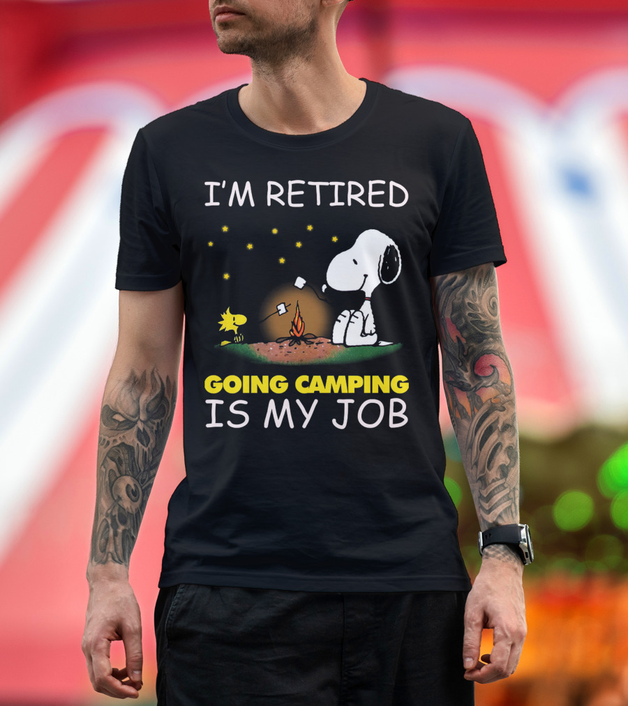 I’m Retired Going Camping Is My Job Snoopy And Woodstock Campfire Scene T-Shirt