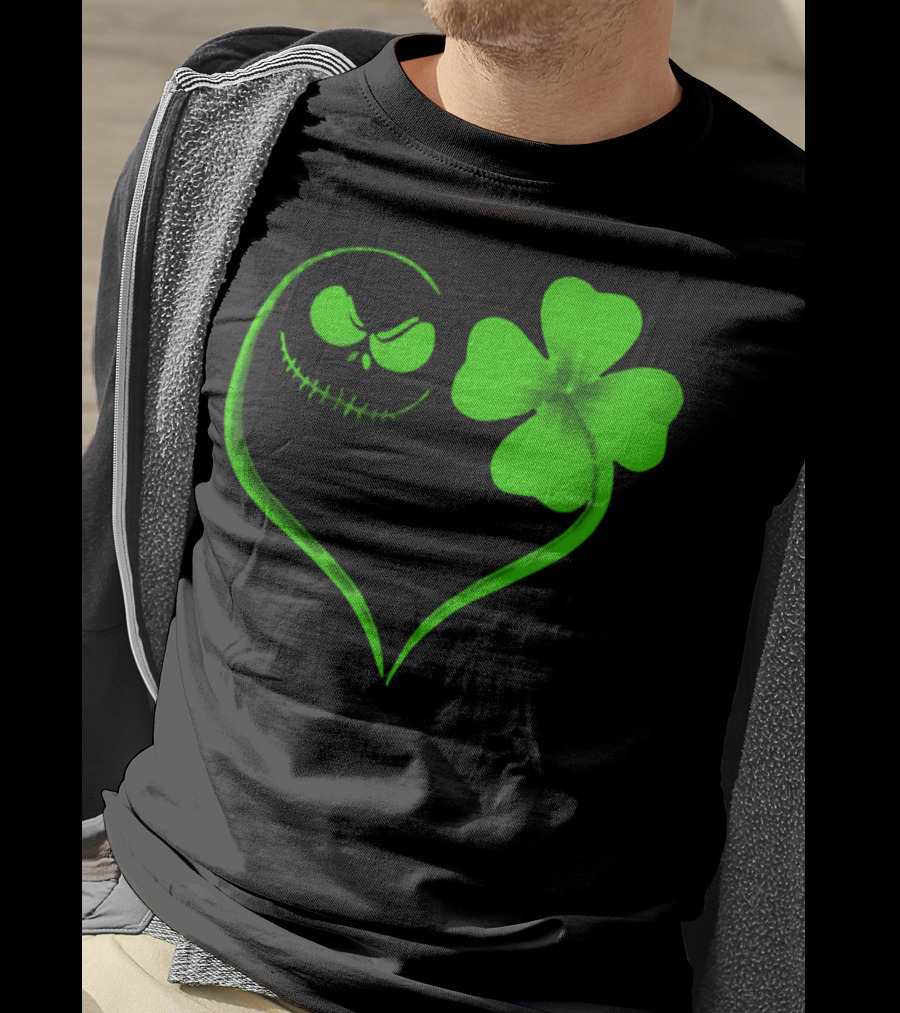 Jack Skellington Heart With Shamrock For St. Patrick's Day T-Shirt