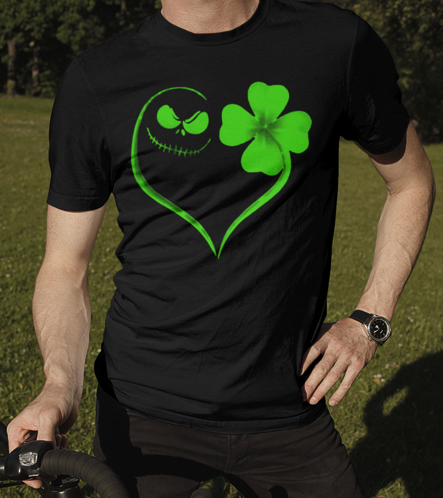 Jack Skellington Heart With Shamrock For St. Patrick's Day T-Shirt