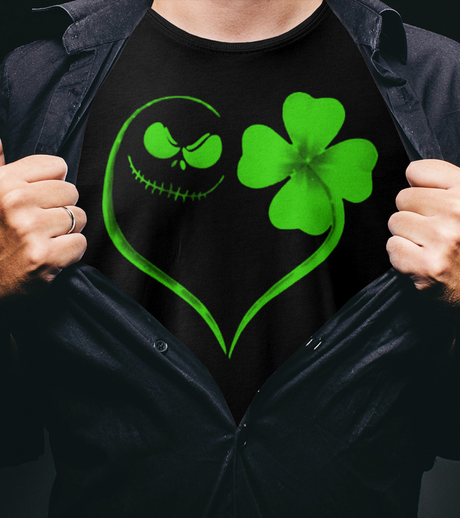 Jack Skellington Heart With Shamrock For St. Patrick's Day T-Shirt