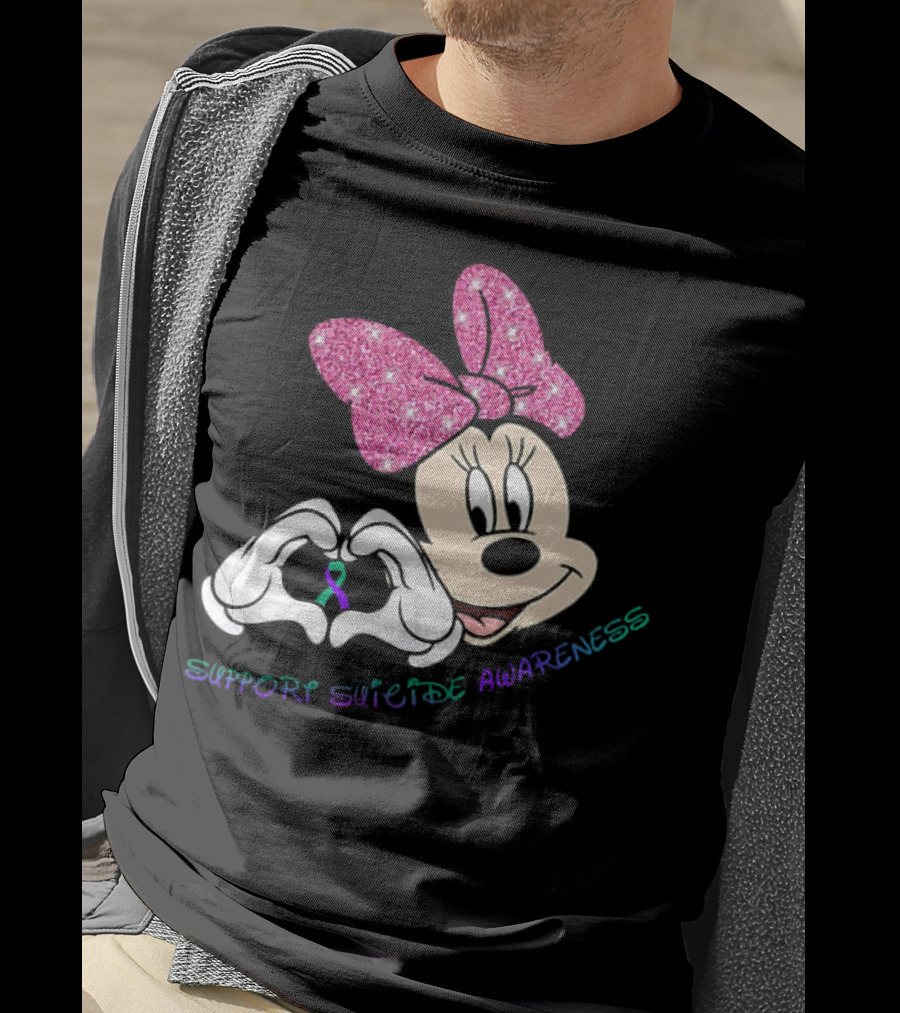 Minnie Mouse Support Suicide Awareness Pink Bow Heart Hands T-Shirt