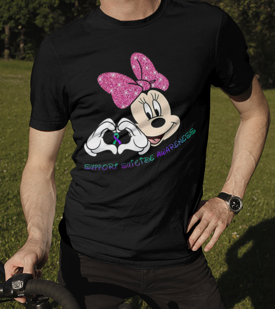 Minnie Mouse Support Suicide Awareness Pink Bow Heart Hands T-Shirt