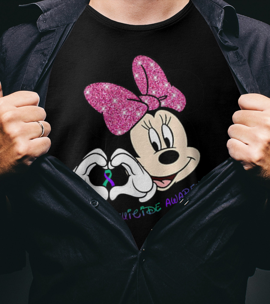 Minnie Mouse Support Suicide Awareness Pink Bow Heart Hands T-Shirt