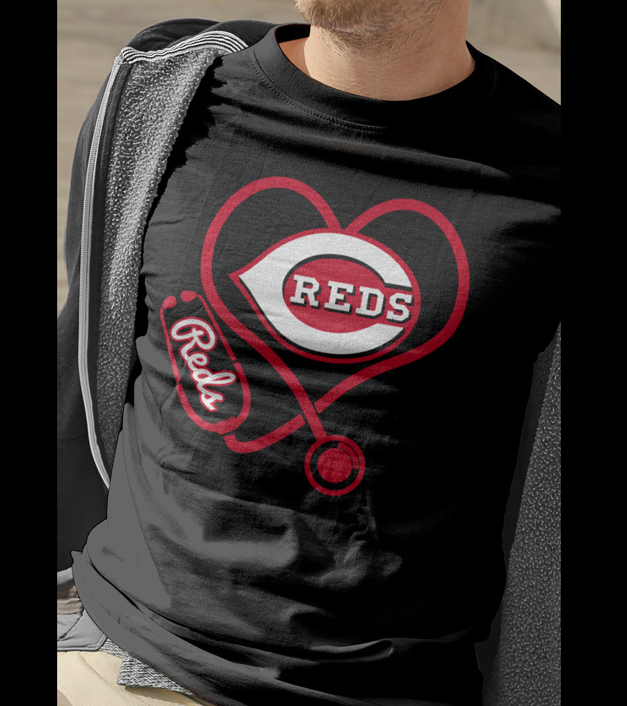 Cincinnati Reds Heart Stethoscope Nurse Fan Gear T-Shirt