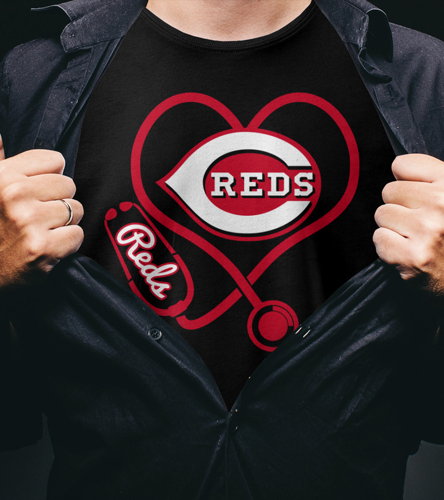 Cincinnati Reds Heart Stethoscope Nurse Fan Gear T-Shirt