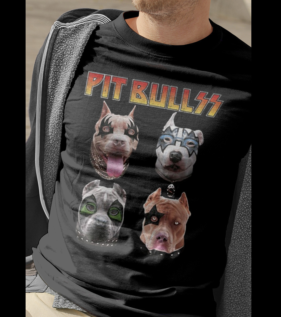 Pit Bullss With Rock Band Makeup T-Shirt