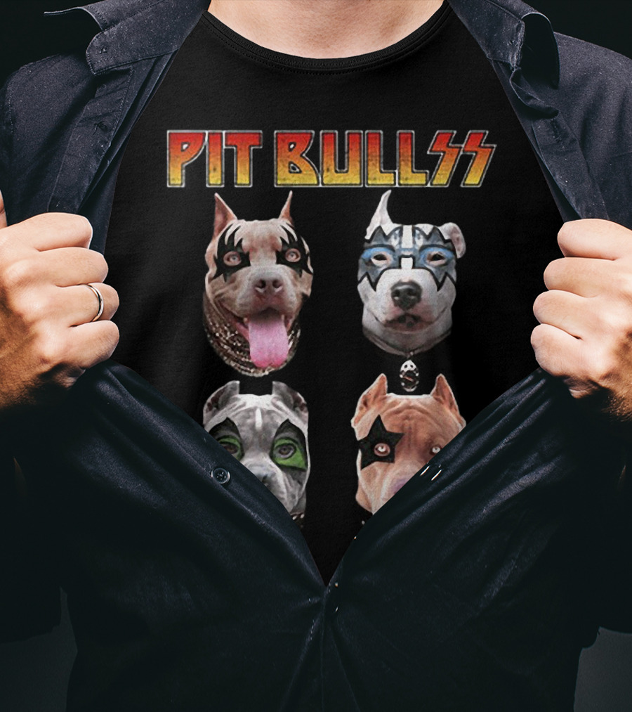 Pit Bullss With Rock Band Makeup T-Shirt