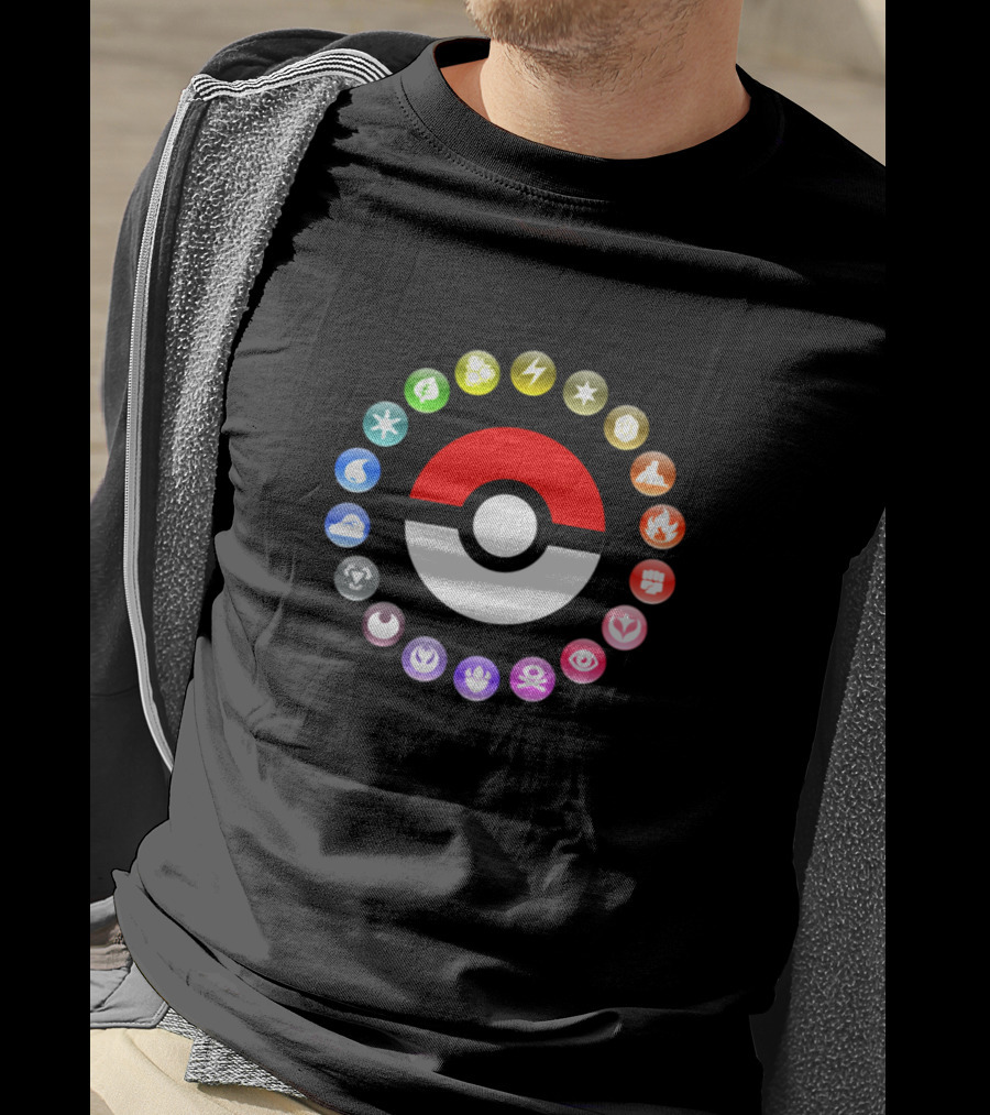Pokemon Type Symbols Circle With Pokeball Center T-Shirt