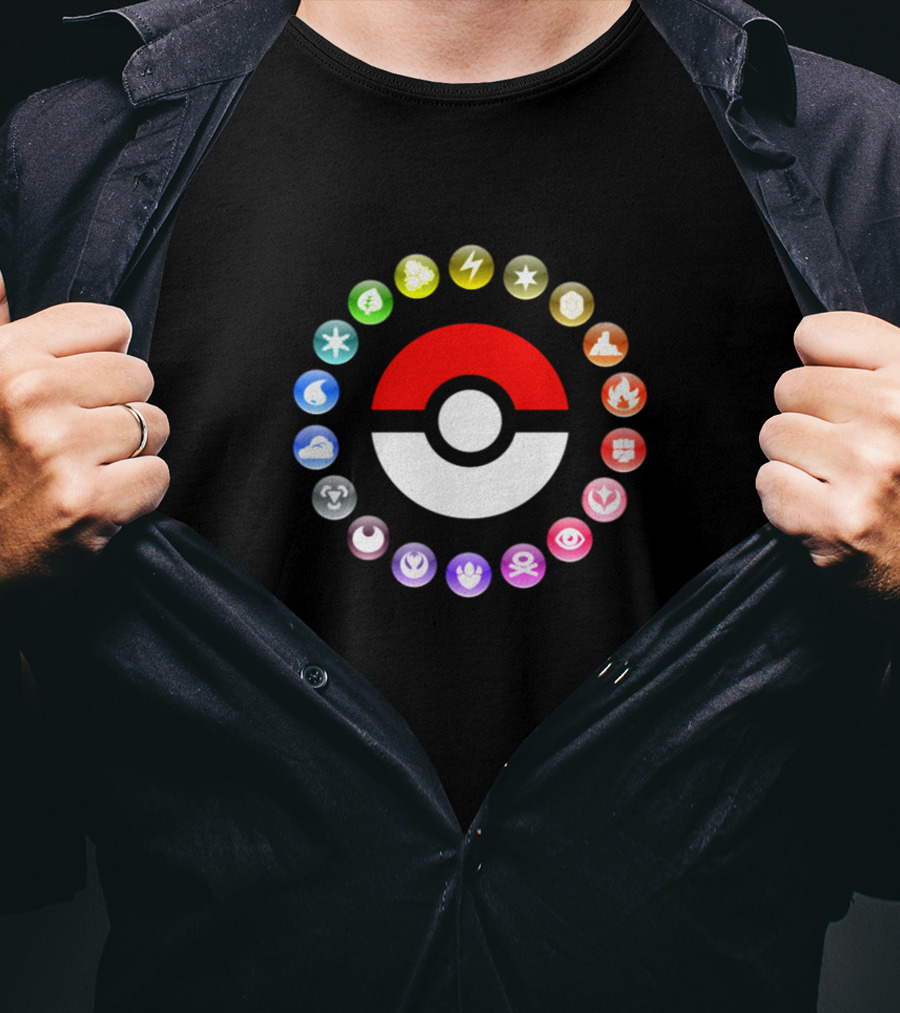 Pokemon Type Symbols Circle With Pokeball Center T-Shirt